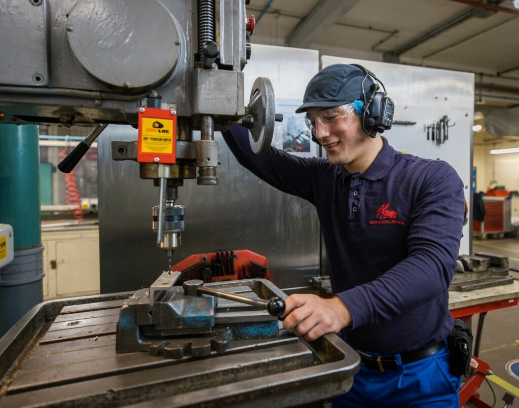 An engineering apprentice who works for Kelloggs operating machinery