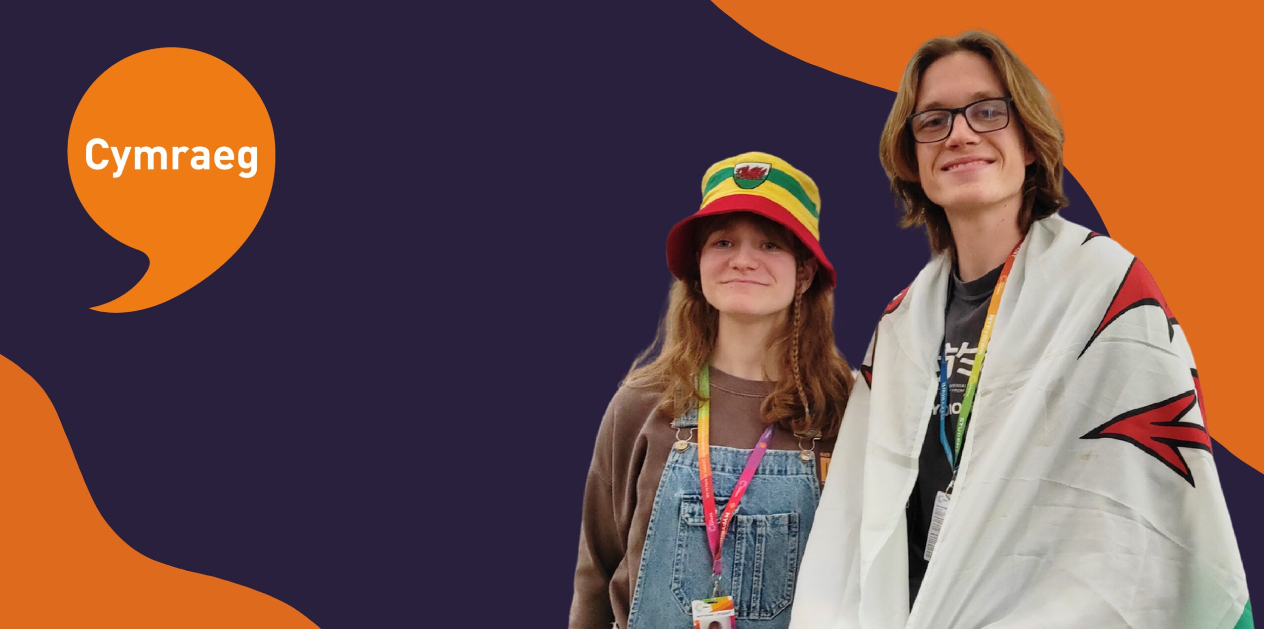 two Welsh learners on a web carousel graphic