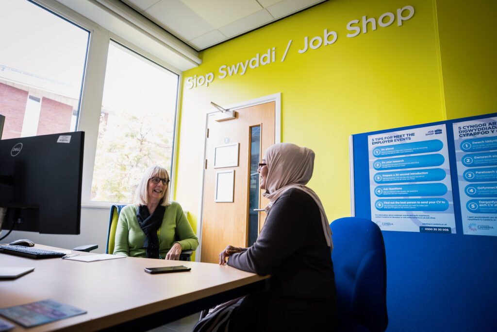 A learner speaking to the Job Shop team about their career options