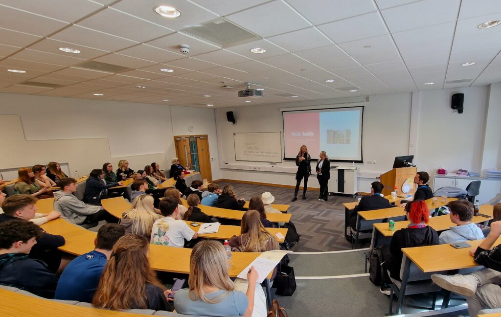 Law students attending lecture in classroom