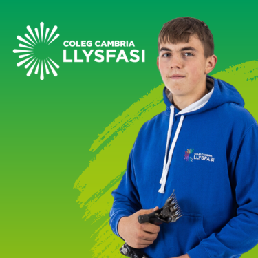 Llysfasi Shearing graphic with a student holding a shear