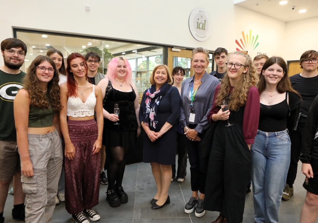 Welsh Education Secretary Lynne Neagle joined students celebrating outstanding A Level results at Coleg Cambria Yale