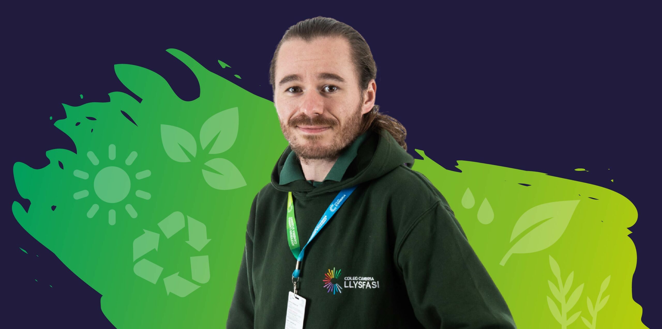 A carousel banner with an agriculture student on for llysfasi courses