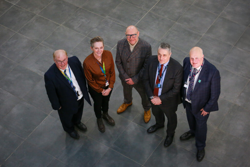 Pictured from left to right:
Professor Tim Wheeler, Coleg Cambria, Chair of the Board
Yana Williams Coleg Cambria, Chief Executive Officer
Simon Pirotte OBE, Medr, Chief Executive Officer
Professor Joe Yates, Wrexham University, Vice Chancellor
Dr Leigh Griffin, Wrexham University, Chair of the Board
For the news story '