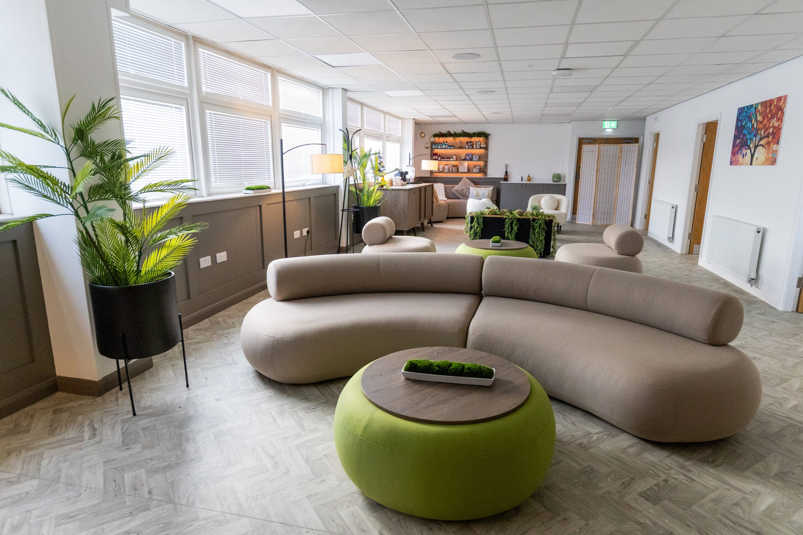 a shot of the empty reception area with chairs