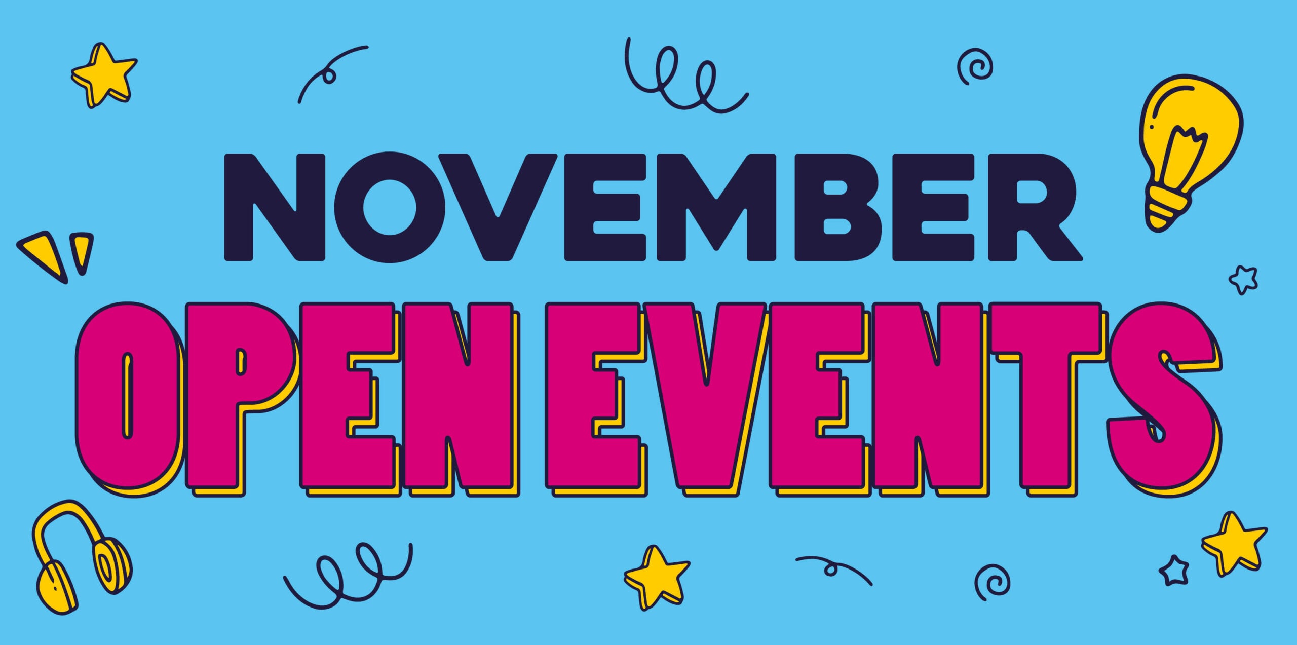 open event graphic blue background